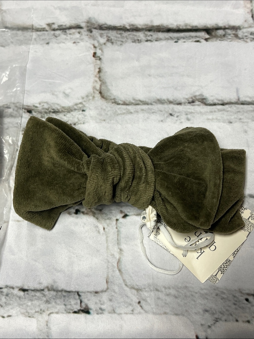 NWT Kate Quinn Burnt Olive Velour Bow Headband Size Large
